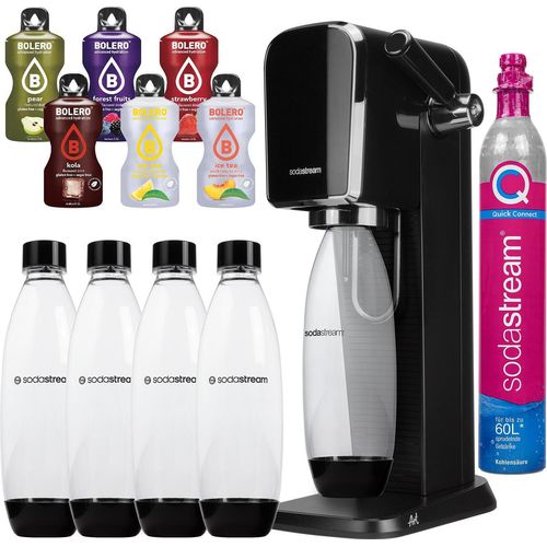 SodaStream Art Schwarz Wassersprudler + SodaStream Flaschen 3 Stück Schwarz 1L Fuse + Bolero