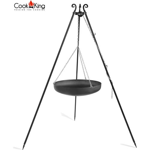 Wok am Dreibein, 180 cm Höhe, Rohstahl, 70 cm Durchmesser