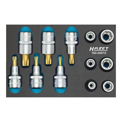 HAZET Werkzeug-Satz, TX 163-245/12 Vierkant hohl 12,5 mm (1/2 Zoll) Außen TX Profil, Innen TX Profil E 10 - E 20 T 30 - T 60 Anzahl Werkzeuge: 12)