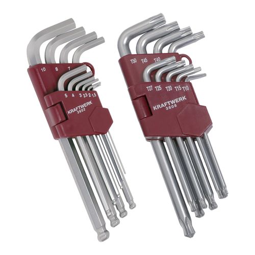 Kraftwerk Winkelstiftschlüssel-Satz 1.5-10 mm & TX-Winkelstiftschlüssel-Satz T10 - T50 (3602+3608)