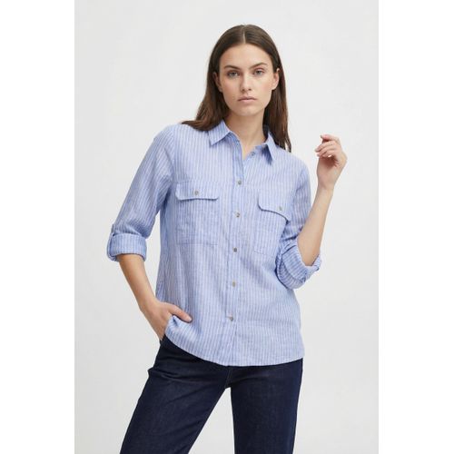 Hemdbluse ONLY "ONLWENDY L/S SHIRT WVN NOOS", Damen, Gr. L, cashmere blau stripes:weiß stipre, Web, Obermaterial: 100% Baumwolle, gestreift, regular fit hüftlang, mit Umschlag, Blusen Hemdbluse