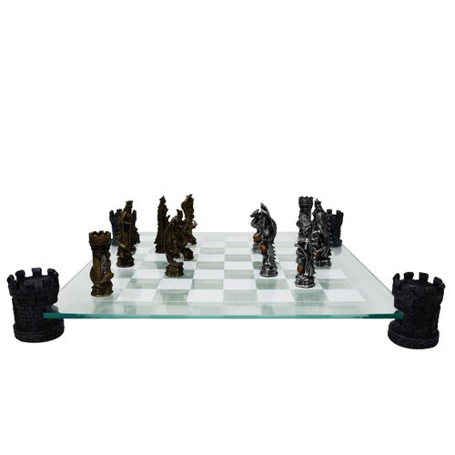 Schachspiel Ritter und Drachen mit Glasbrett - Schach, Brettspiel