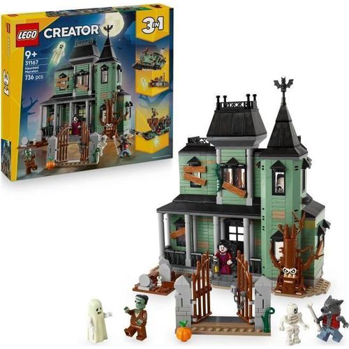 LEGO Creator 3-in-1 Das Spukhaus, 31167, Bauset für Kinder ab 9 Jahren, 736 Teile, 5 Minifiguren, 3 Modelle: Haus, Zug und Schiff