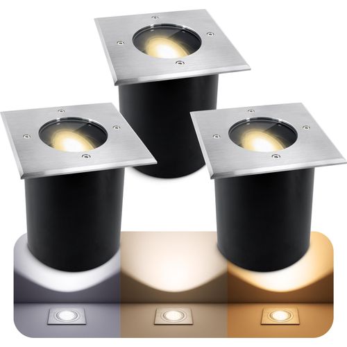 SSC-LUXon JUAVI LED Bodenstrahler Set dimmbar schwenkbar IP67 - mit LED GU10 LumiFLEX 6W drei Lichtmodi - 3x Einbaustrahler Boden eckig