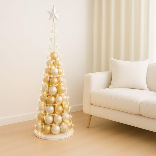 Deko-Baum MCW-O91, Weihnachtsbaum Schmuckbaum Weihnachtsdeko Christbaum zum Beschmücken, Metall 160cm ~ weiß