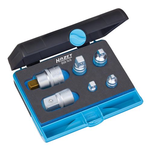 HAZET Adapter-Satz 958N/6 Vierkant hohl 6,3 mm (1/4 Zoll), Vierkant hohl 10 mm (3/8 Zoll), Vierkant hohl 12,5 mm (1/2 Zoll), Vierkant hohl 20 mm (3/4 )