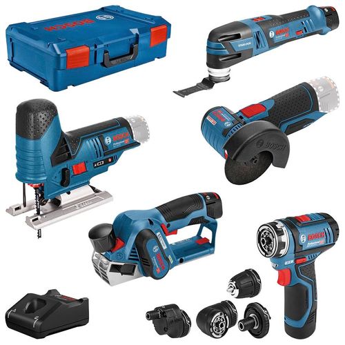 Elektrowerkzeug-Set BOSCH PROFESSIONAL, blau, Werkzeugmaschinen-Sets, 10-tlg., Professional 12V Akku-System