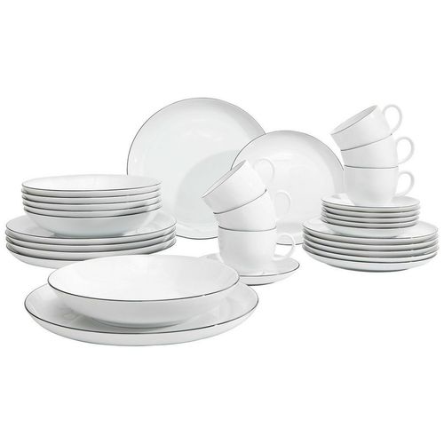 Seltmann Weiden Kombiservice Lido Black Line, Schwarz, Weiß, Keramik, 30-teilig, Uni, 210 ml,210 ml, handbemalt, Essen & Trinken, Geschirr, Geschirr-Sets, Kombiservice