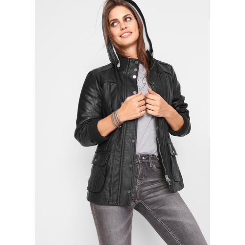 bonprix Lederimitat-Jacke, schwarz, Gr.34, Tolle Lederimitat-Jacke mit abnehmbarer Kapuze