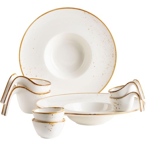 Geschirr-Set MÄSER "PINTAR, Gourmet Set, Porzellan", weiß, braun, 8 Stk., Porzellan, Geschirr-Sets, Geschirr-Set