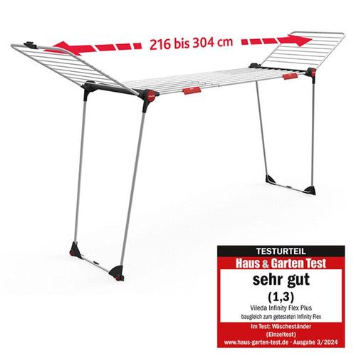 Wäscheständer VILEDA "Vileda INFINITY Flex", weiß, vileda infinity flex, B:304cm H:124cm T:57cm, Stahl, Wäscheständer, Ausziehbar auf 304 cm - für große Wäschestücke