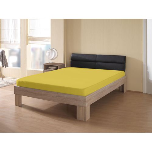 Spannbettlaken KUM "Frottee-Stretch Spannbetttuch", gelb, L:200cm, Frottee, Obermaterial: 80% Baumwolle, 20% Polyester, Bettlaken, Spannbettlaken, bis ca. 30 cm Matratzenhöhe