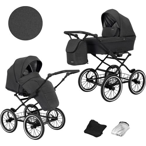 Kinderwagen ROMANTIC Sportwagen Babywagen Babyschale Komplettset Kinder Wagen Set 2 in 1 (anthrazit, Rahmenfarbe: schwarz)