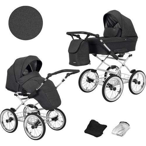 Kinderwagen ROMANTIC Sportwagen Babywagen Babyschale Komplettset Kinder Wagen Set 2 in 1 (anthrazit, Rahmenfarbe: grau)