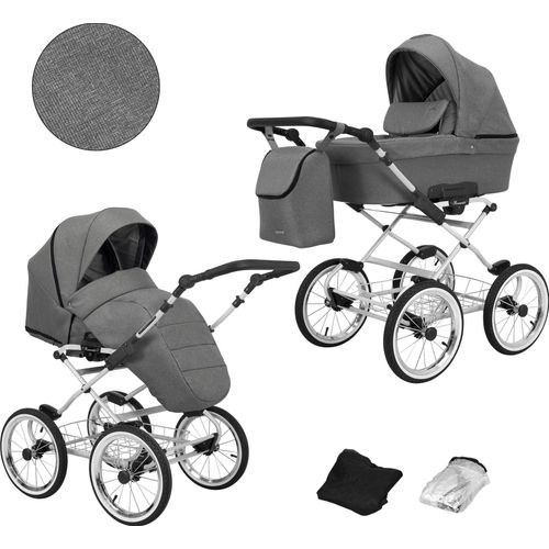 Kinderwagen ROMANTIC Sportwagen Babywagen Babyschale Komplettset Kinder Wagen Set 2 in 1 (grau, Rahmenfarbe: grau)
