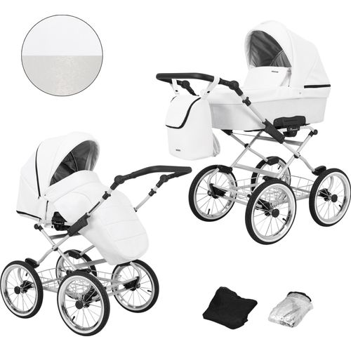 Kinderwagen ROMANTIC Sportwagen Babywagen Babyschale Komplettset Kinder Wagen Set 2 in 1 (weiß eco, Rahmenfarbe: grau)