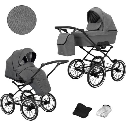 Kinderwagen ROMANTIC Sportwagen Babywagen Babyschale Komplettset Kinder Wagen Set 2 in 1 (grau, Rahmenfarbe: schwarz)