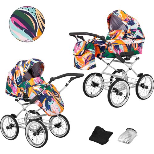 Kinderwagen ROMANTIC Sportwagen Babywagen Babyschale Komplettset Kinder Wagen Set 2 in 1 (farbig, Rahmenfarbe: Grau)
