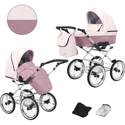 Kinderwagen ROMANTIC Sportwagen Babywagen Babyschale Komplettset Kinder Wagen Set 2 in 1 (rosa eco, Rahmenfarbe: grau)