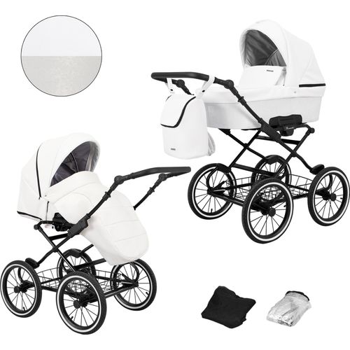 Kinderwagen ROMANTIC Sportwagen Babywagen Babyschale Komplettset Kinder Wagen Set 2 in 1 (weiß eco, Rahmenfarbe: schwarz)