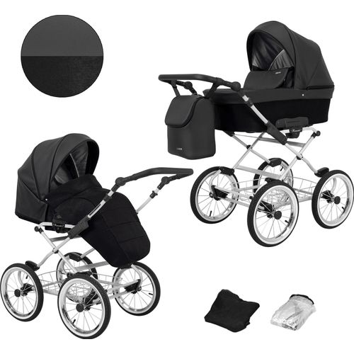 Kinderwagen ROMANTIC Sportwagen Babywagen Babyschale Komplettset Kinder Wagen Set 2 in 1 (schwarz eco, Rahmenfarbe: grau)