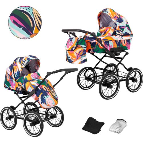 Kinderwagen ROMANTIC Sportwagen Babywagen Babyschale Komplettset Kinder Wagen Set 2 in 1 (farbig, Rahmenfarbe: Schwarz)