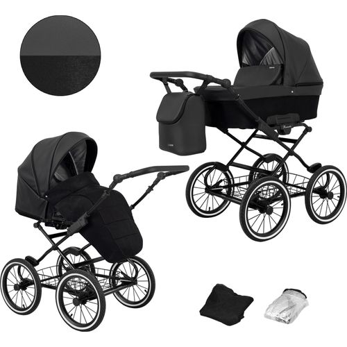 Kinderwagen ROMANTIC Sportwagen Babywagen Babyschale Komplettset Kinder Wagen Set 2 in 1 (schwarz eco, Rahmenfarbe: schwarz)