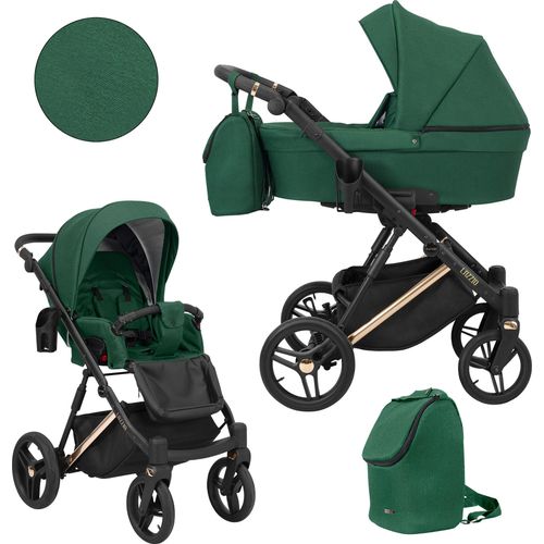 Kinderwagen LAZZIO PREMIUM Sportwagen Babywagen Babyschale Komplettset Kinder Wagen Set 2 in 1 (grün, Rahmenfarbe: Kupfer)