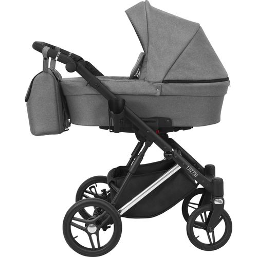 Kinderwagen LAZZIO PREMIUM Babywagen Babyschale Kinder Wagen Set 1 in 1 (grau, Rahmenfarbe: Silber)