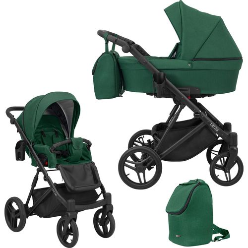 Kinderwagen LAZZIO Sportwagen Babywagen Babyschale Komplettset Kinder Wagen Set 2 in 1 (grün, Rahmenfarbe: Schwarz)