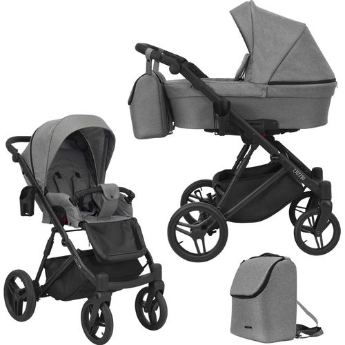 Kinderwagen LAZZIO Sportwagen Babywagen Babyschale Komplettset Kinder Wagen Set 2 in 1 (grau, Rahmenfarbe: Schwarz)