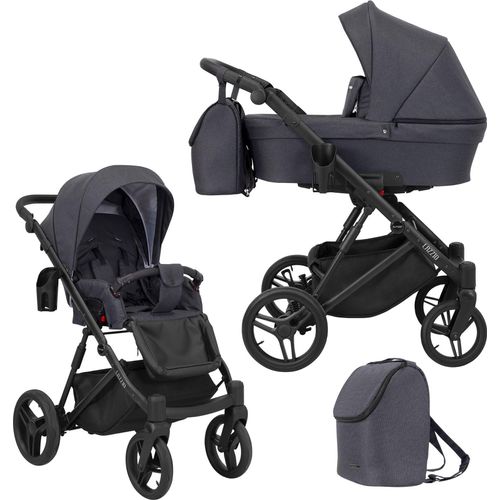 Kinderwagen LAZZIO Sportwagen Babywagen Babyschale Komplettset Kinder Wagen Set 2 in 1 (anthrazit, Rahmenfarbe: Schwarz)