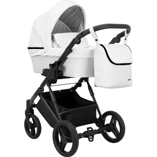 Kinderwagen LAZZIO Babywagen Babyschale Kinder Wagen Set 1 in 1 (weiß eco, Rahmenfarbe: Schwarz)
