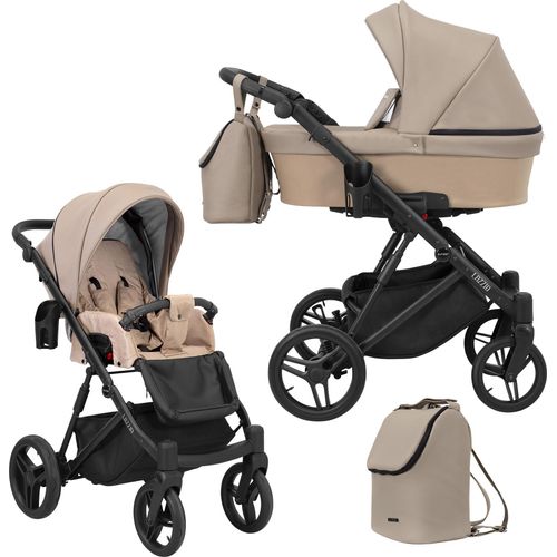 Kinderwagen LAZZIO Sportwagen Babywagen Babyschale Komplettset Kinder Wagen Set 2 in 1 ( cappucino eco, Rahmenfarbe: Schwarz)