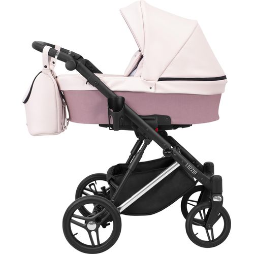 Kinderwagen LAZZIO PREMIUM Babywagen Babyschale Kinder Wagen Set 1 in 1 (rosa + eco, Rahmenfarbe: Silber)
