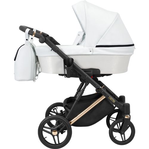 Kinderwagen LAZZIO PREMIUM Babywagen Babyschale Kinder Wagen Set 1 in 1 (weiß + eco, Rahmenfarbe: Kupfer)