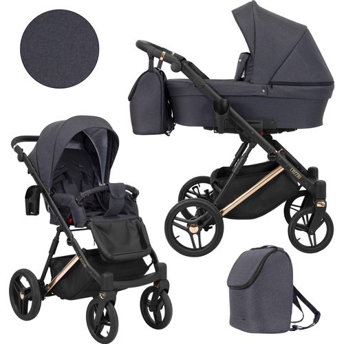 Kinderwagen LAZZIO PREMIUM Sportwagen Babywagen Babyschale Komplettset Kinder Wagen Set 2 in 1 (Anthrazit, Rahmenfarbe: Kupfer)
