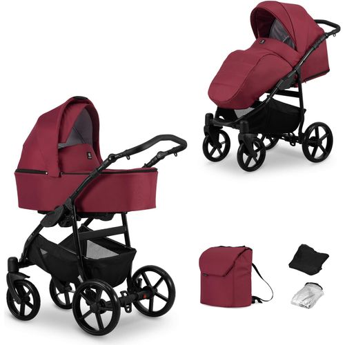 Kinderwagen MATA Sportwagen Babywagen Babyschale Komplettset Kinder Wagen Set 2 in 1 (maroon, Rahmenfarbe: Schwarz)