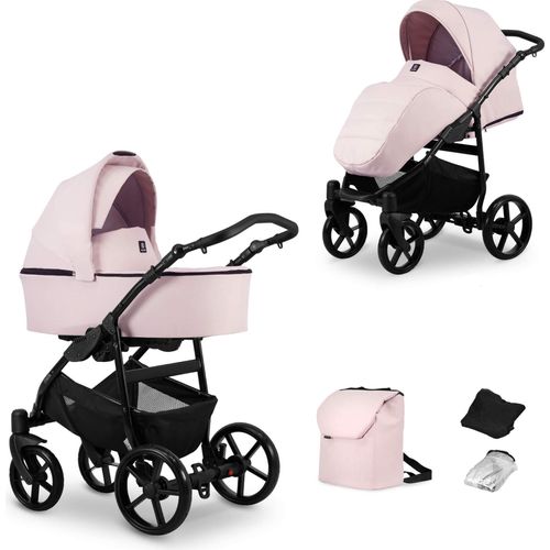Kinderwagen MATA Sportwagen Babywagen Babyschale Komplettset Kinder Wagen Set 2 in 1 (rosa, Rahmenfarbe: Schwarz)