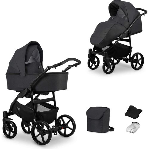 Kinderwagen MATA Sportwagen Babywagen Babyschale Komplettset Kinder Wagen Set 2 in 1 (graphite, Rahmenfarbe: Schwarz)