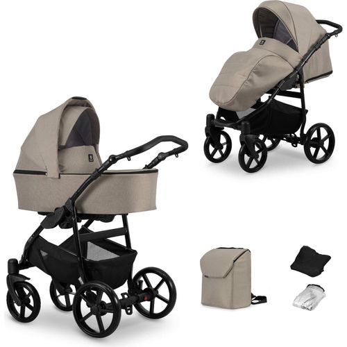 Kinderwagen MATA Sportwagen Babywagen Babyschale Komplettset Kinder Wagen Set 2 in 1 (mocca, Rahmenfarbe: Schwarz)