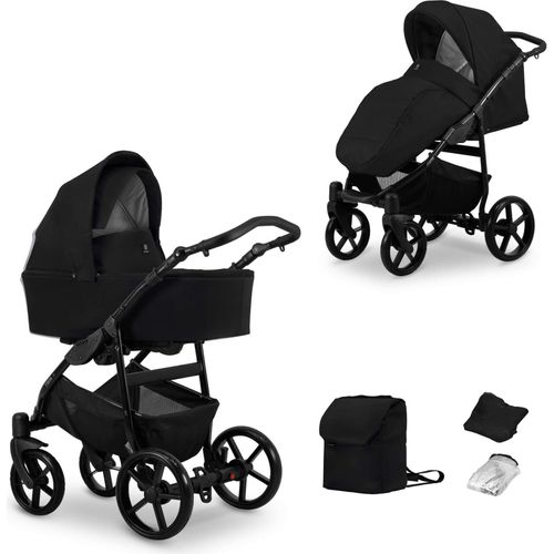 Kinderwagen MATA Sportwagen Babywagen Babyschale Komplettset Kinder Wagen Set 2 in 1 (schwarz, Rahmenfarbe: Schwarz)
