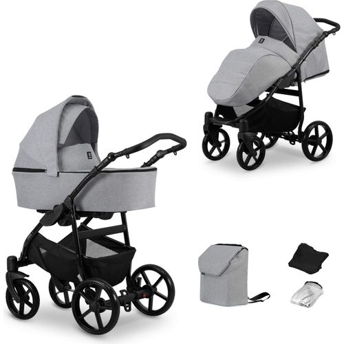Kinderwagen MATA Sportwagen Babywagen Babyschale Komplettset Kinder Wagen Set 2 in 1 (grau, Rahmenfarbe: Schwarz)