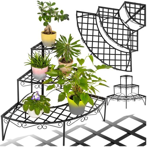 tectake® Blumentreppe, mit 3 Stufen, geschwungene Verzierungen, 60 x 60 x 60 cm