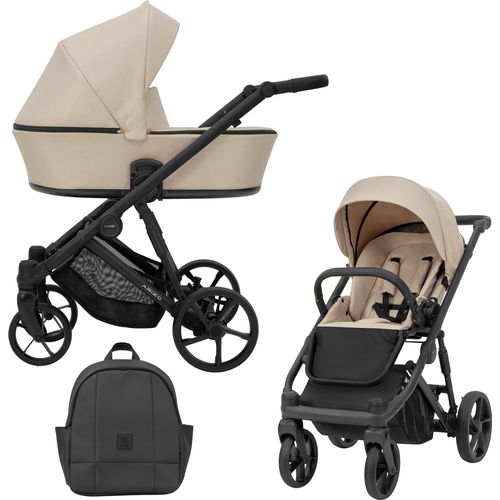 Kinderwagen ARIZO Sportwagen Babywagen Babyschale Komplettset Kinder Wagen Set 2 in 1 (Cream, Rahmenfarbe: Schwarz)