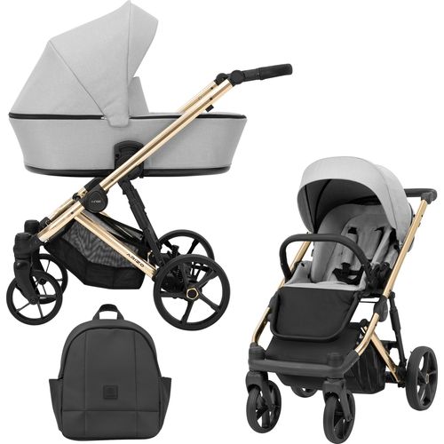 Kinderwagen ARIZO Sportwagen Babywagen Babyschale Komplettset Kinder Wagen Set 2 in 1 (Grey, Rahmenfarbe: Gold)