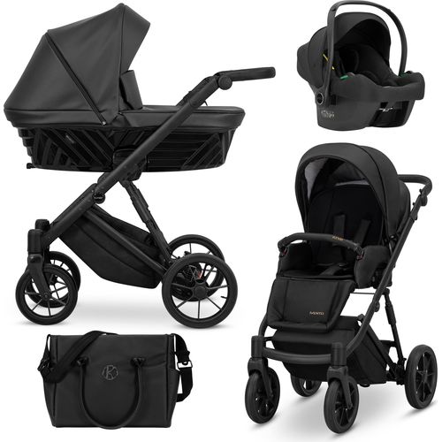 Kinderwagen IVENTO Sportwagen Babywagen Babyschale Komplettset Kinder Wagen Autositz Set 3 in 1 (Black Pearl, Rahmenfarbe: Schwarz)