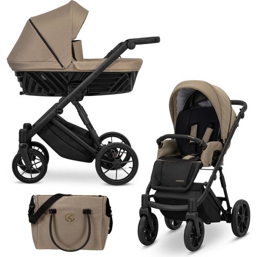 Kinderwagen IVENTO Sportwagen Babywagen Babyschale Komplettset Kinder Wagen Set 2 in 1 (Caramel Macchiato, Rahmenfarbe: Schwarz)