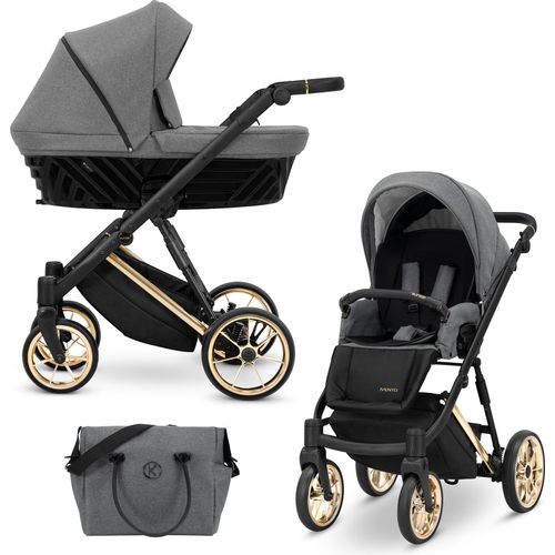 Kinderwagen IVENTO Sportwagen Babywagen Babyschale Komplettset Kinder Wagen Set 2 in 1 (Deep Graphite, Rahmenfarbe: Gold)