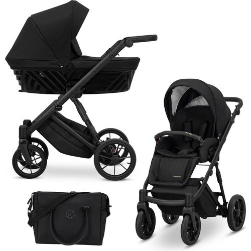 Kinderwagen IVENTO Sportwagen Babywagen Babyschale Komplettset Kinder Wagen Set 2 in 1 (Deep Black, Rahmenfarbe: Schwarz)